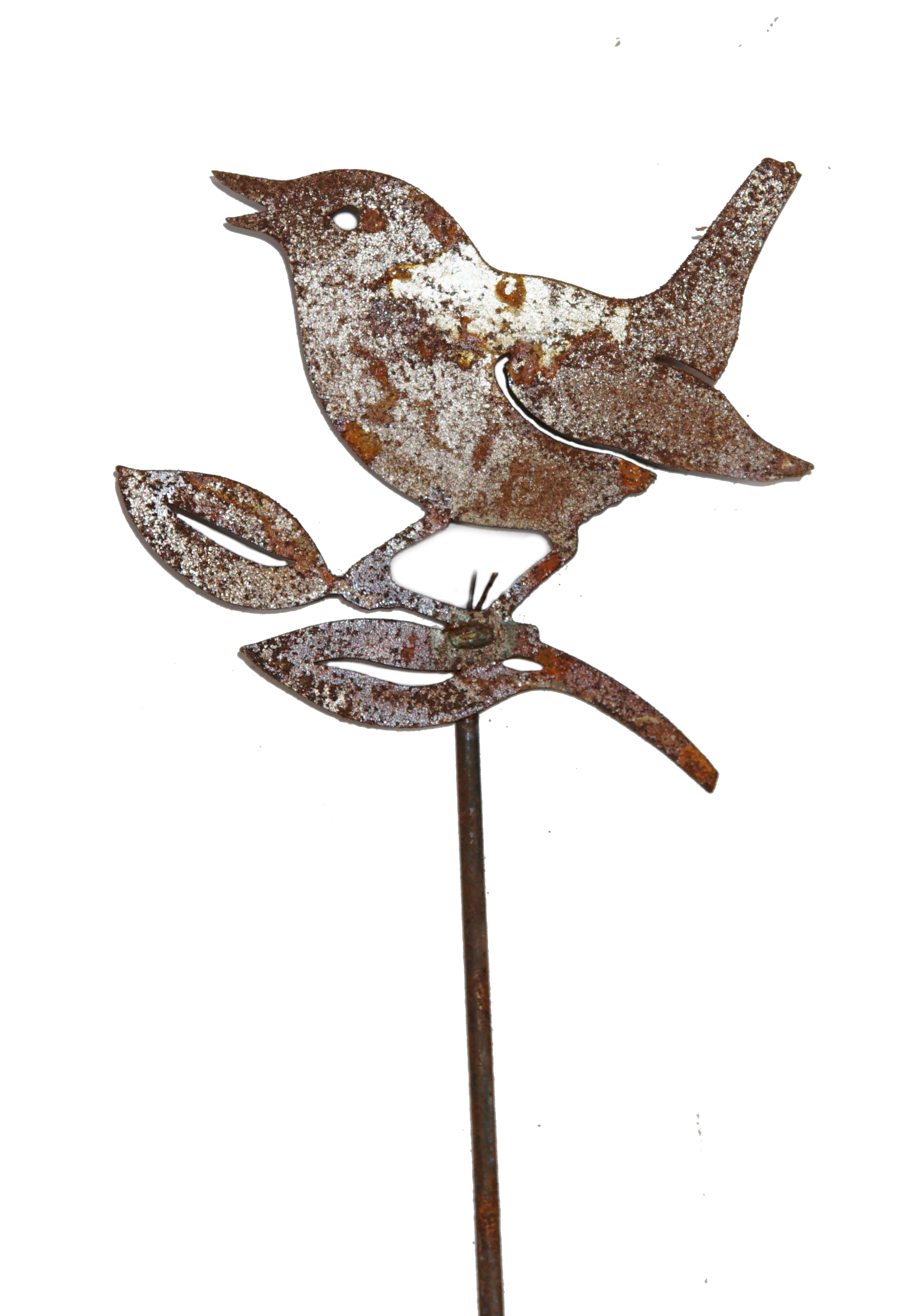 W3935 Bird with Leaves - rusted garden stakes