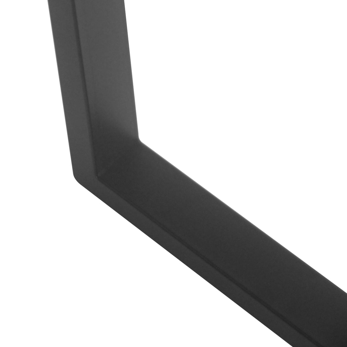 L-shaped table leg base side rail, smooth dark metal profile