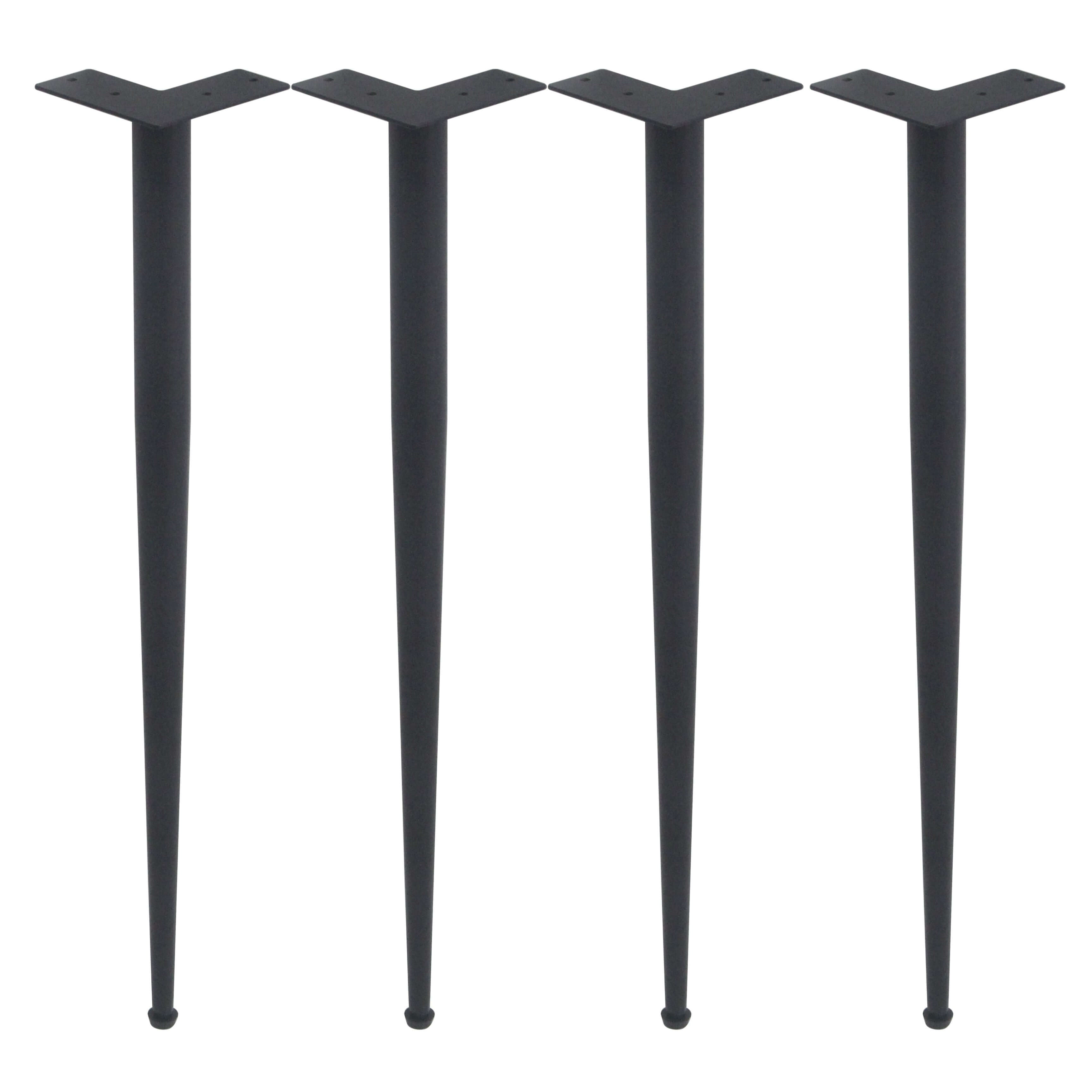 Black powder-coated cone dining table legs, set of 4 with mounting plates