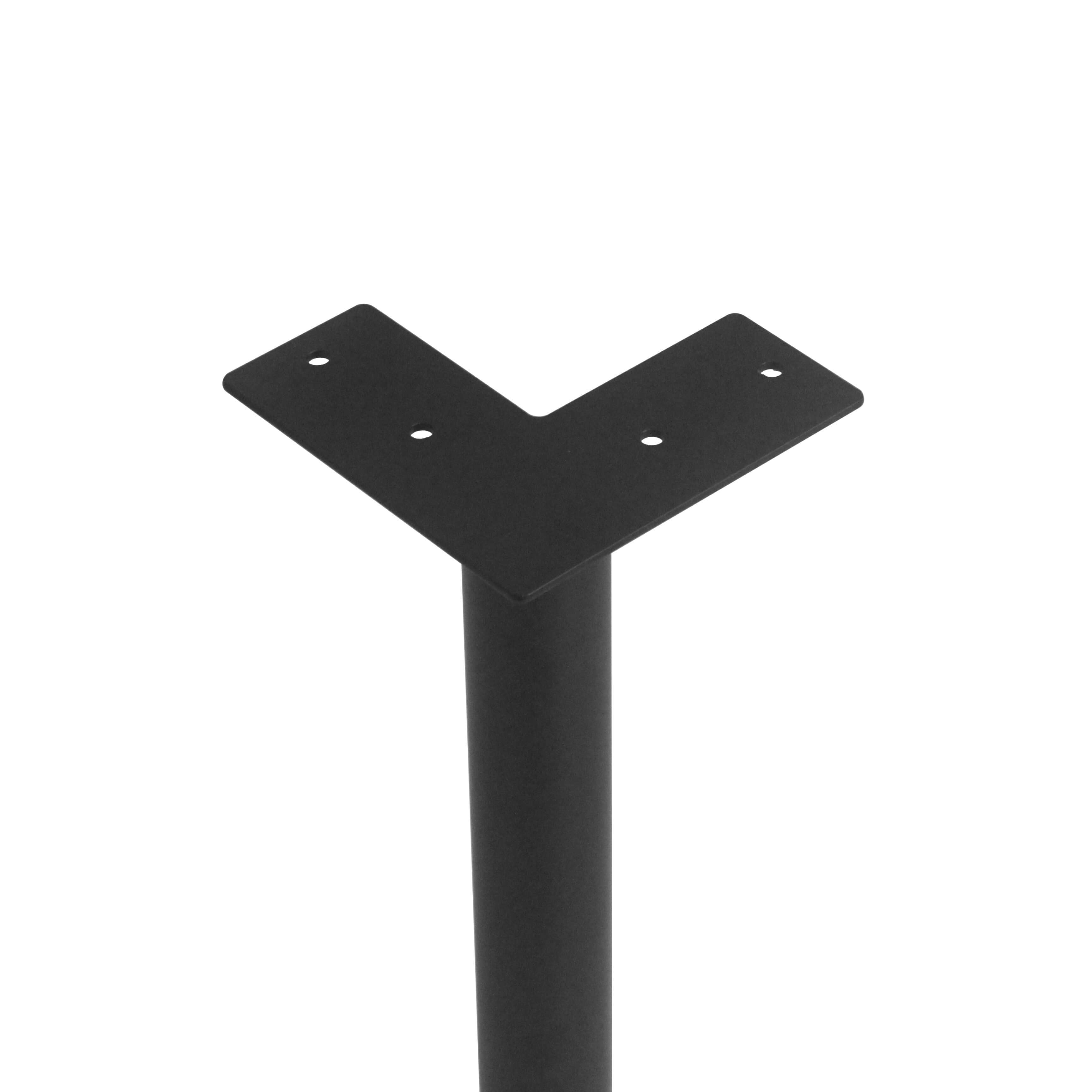 Black cone table leg with square mounting plate and screw holes at the top