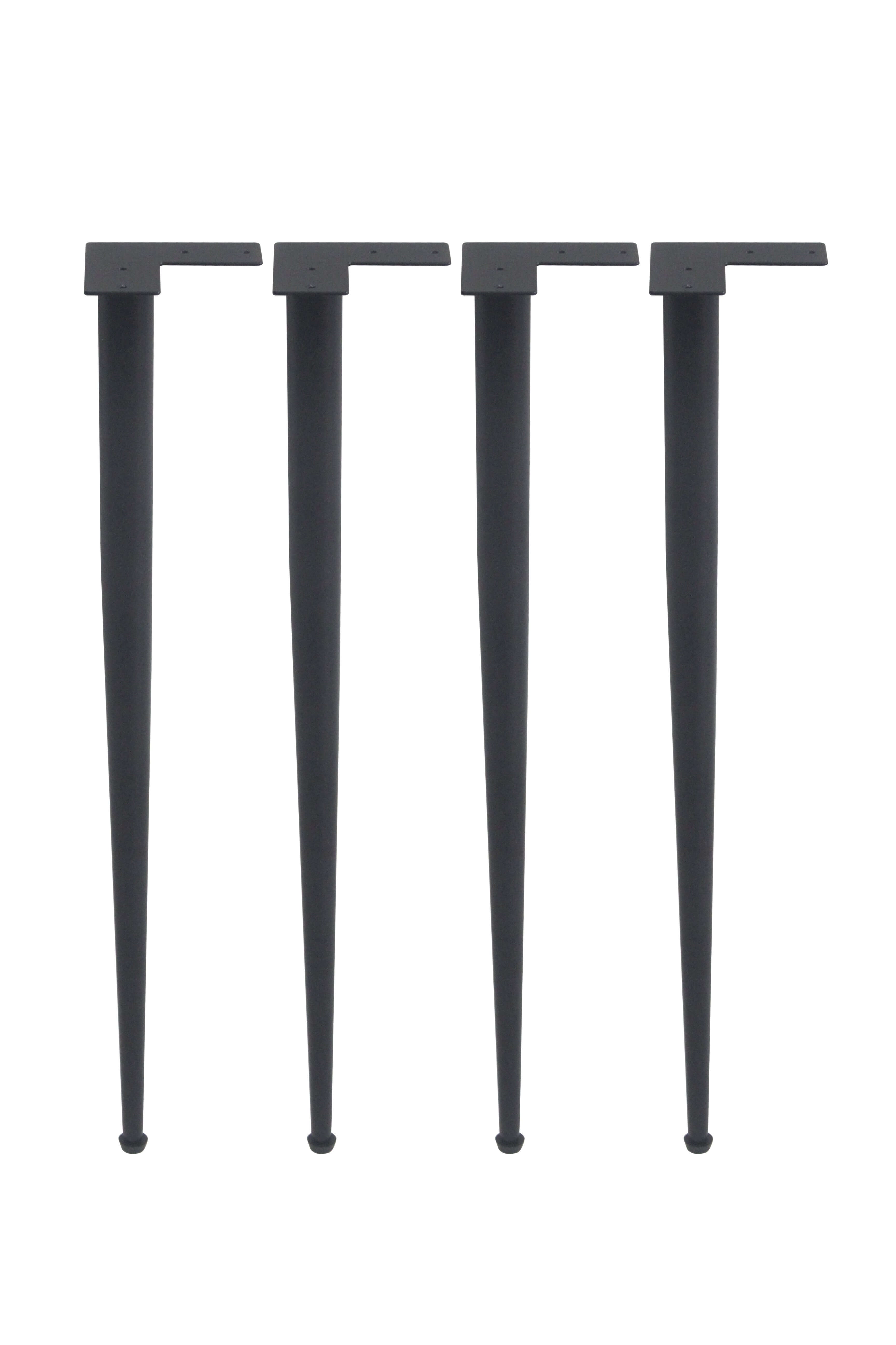 Set of 4 black cone dining table legs with straight tapered profiles and foot caps