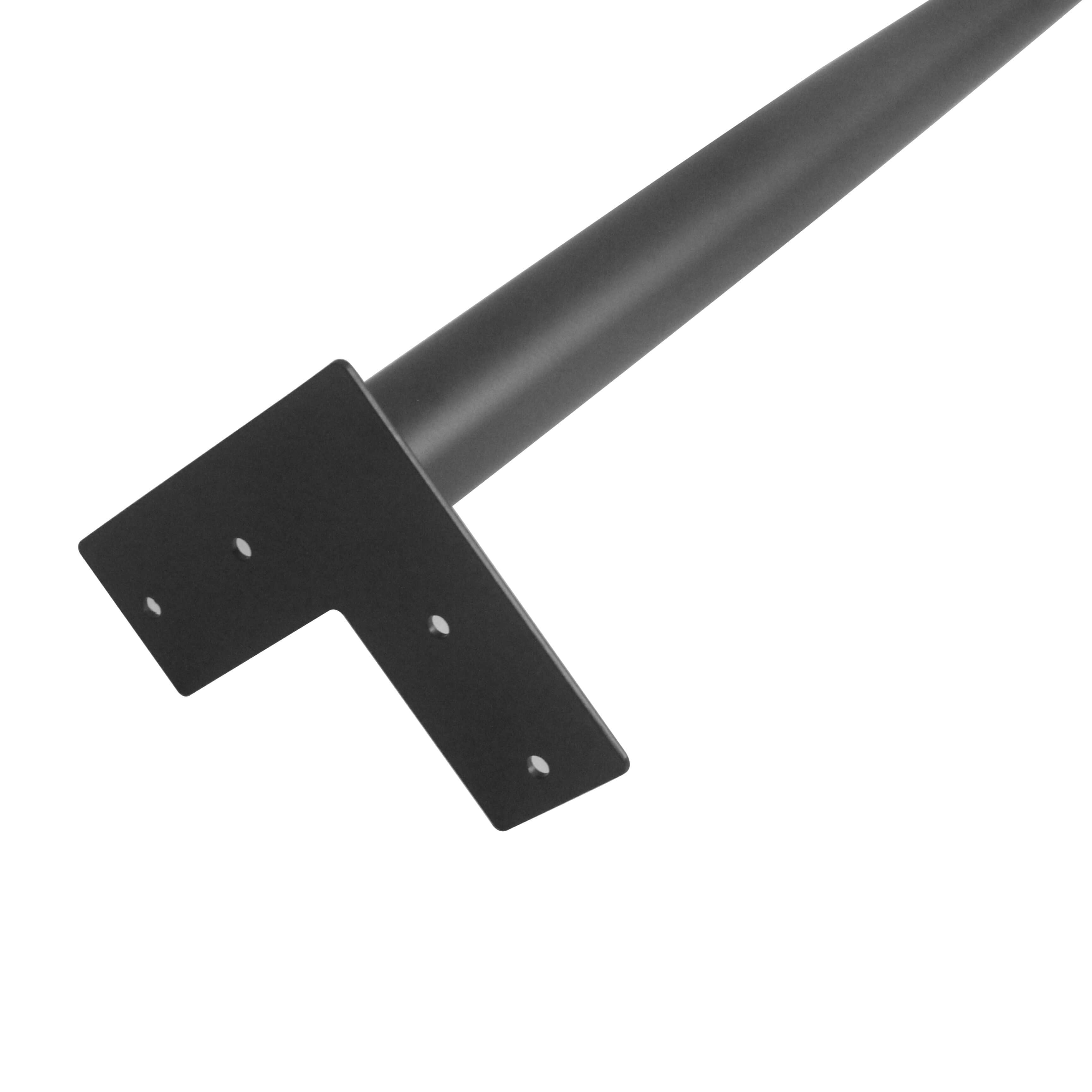 Black cone table leg angled view with cross mounting bracket and screw holes