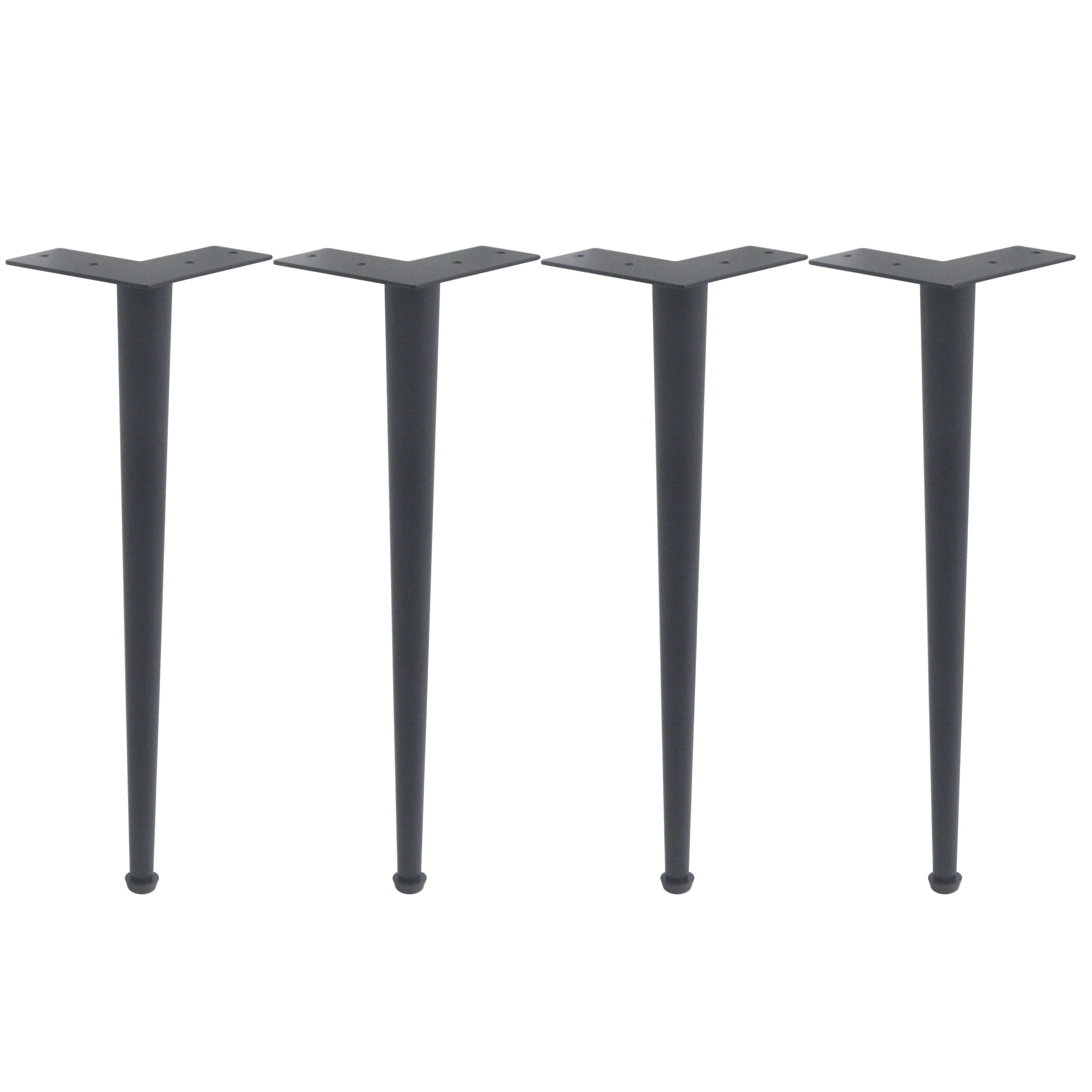Set of 4 black cone coffee table legs with square mounting plates