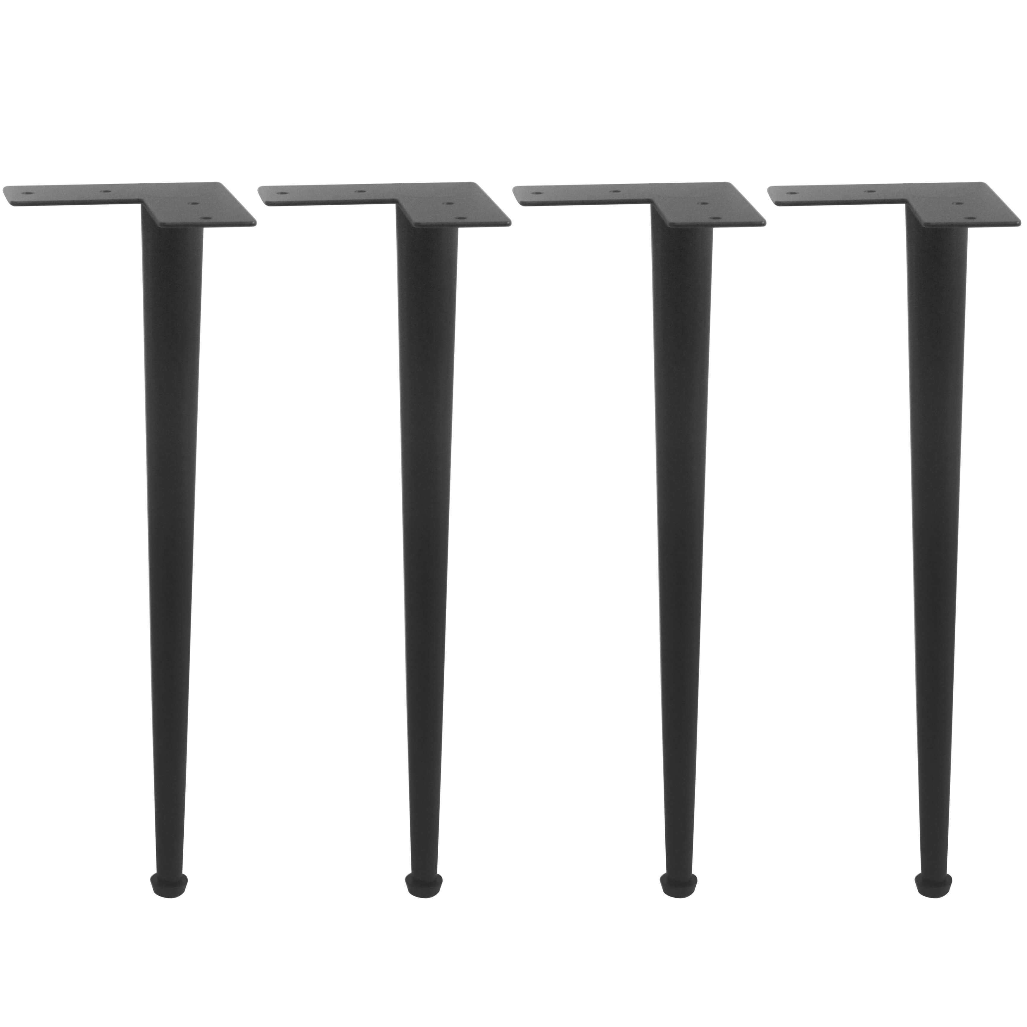 Four black cone table legs with wide top mounting bases and tapered design