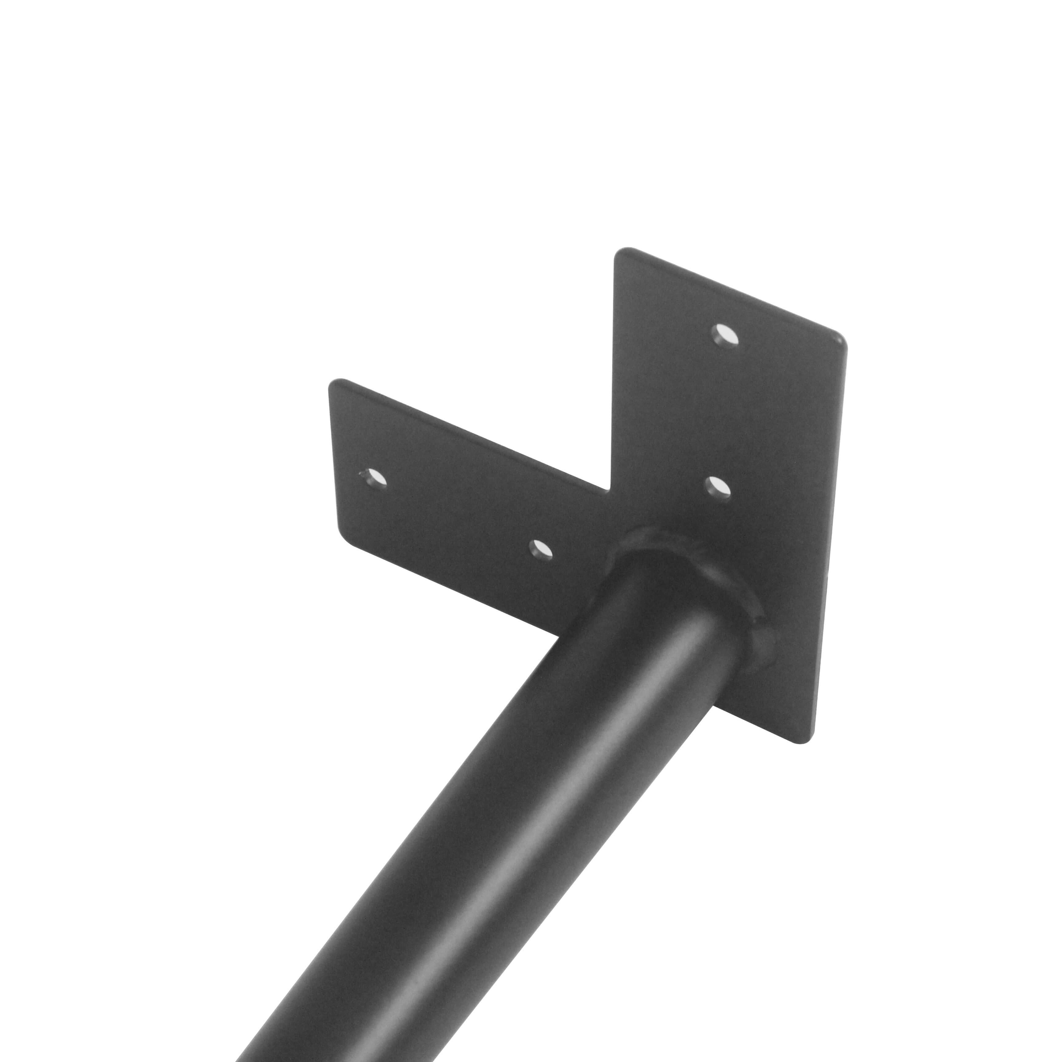 Black mounting plate with bolt holes attached to a powder-coated cone leg