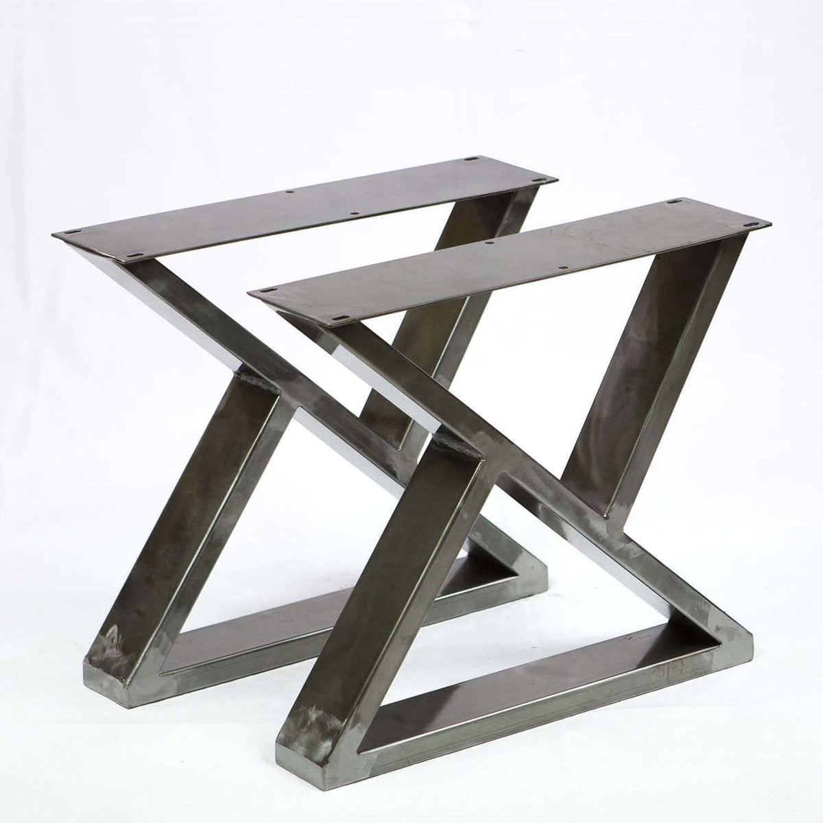 Z-shaped coffee table legs, silver gray metal frame with X-style supports