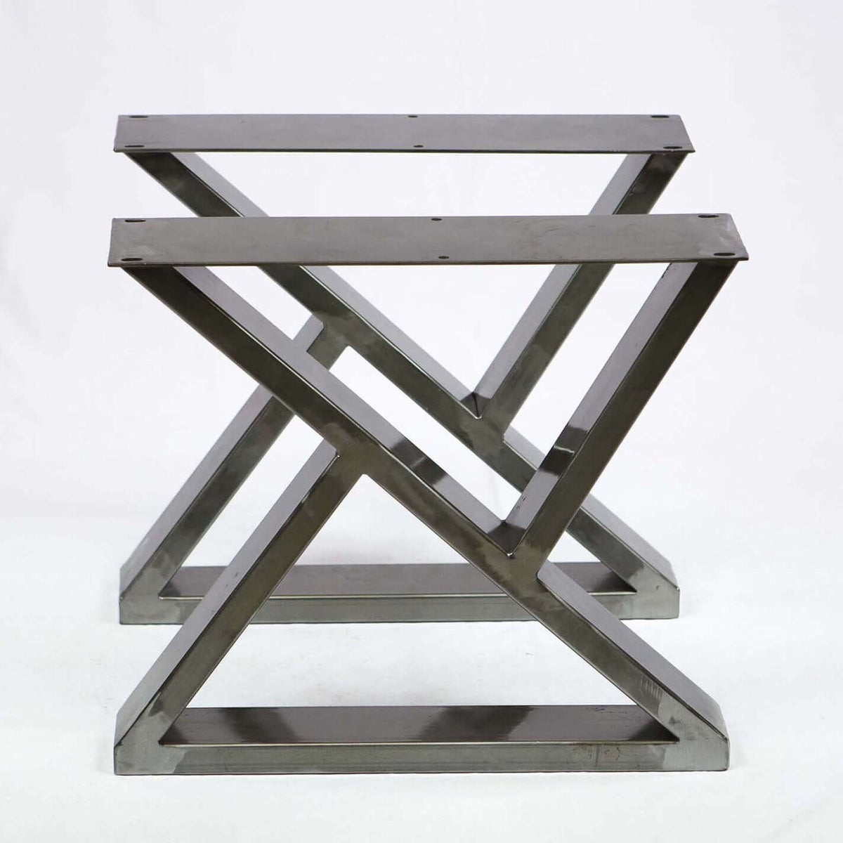 Z-shaped coffee table legs, silver steel frame with cross braces