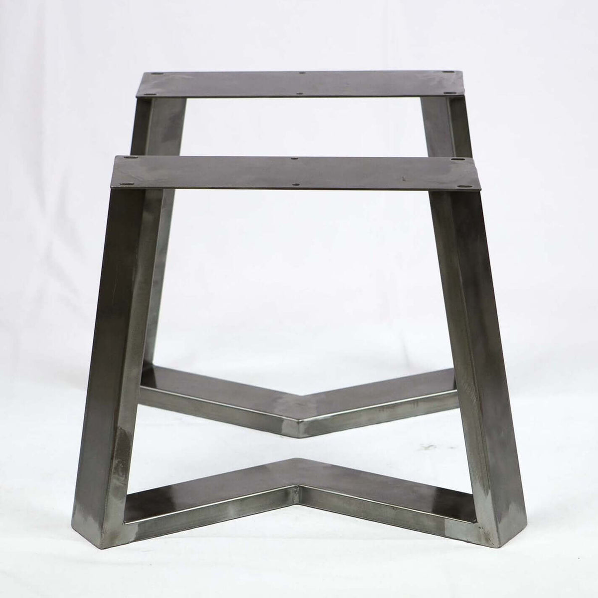 Coffee table legs in brushed silver metal with angled support and boxed cross brace
