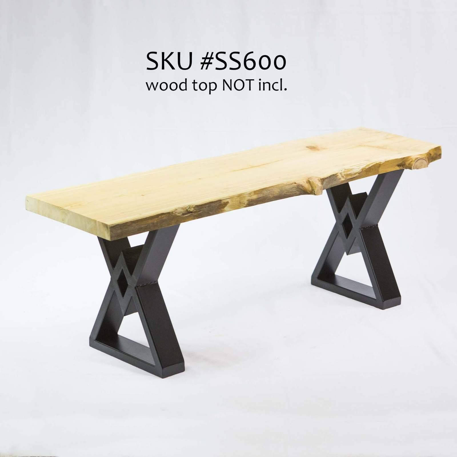 Black bench legs with X-cross braces and angled base supports for bench