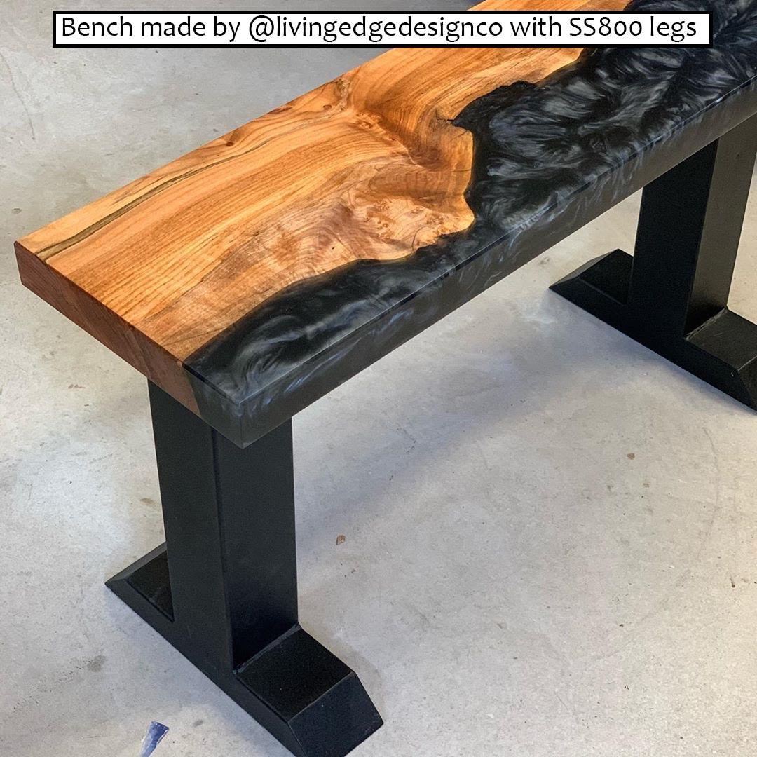 SS800 T-Shaped Bench legs, 1 Pair, Black Powder Coated, 41cm x 20cm