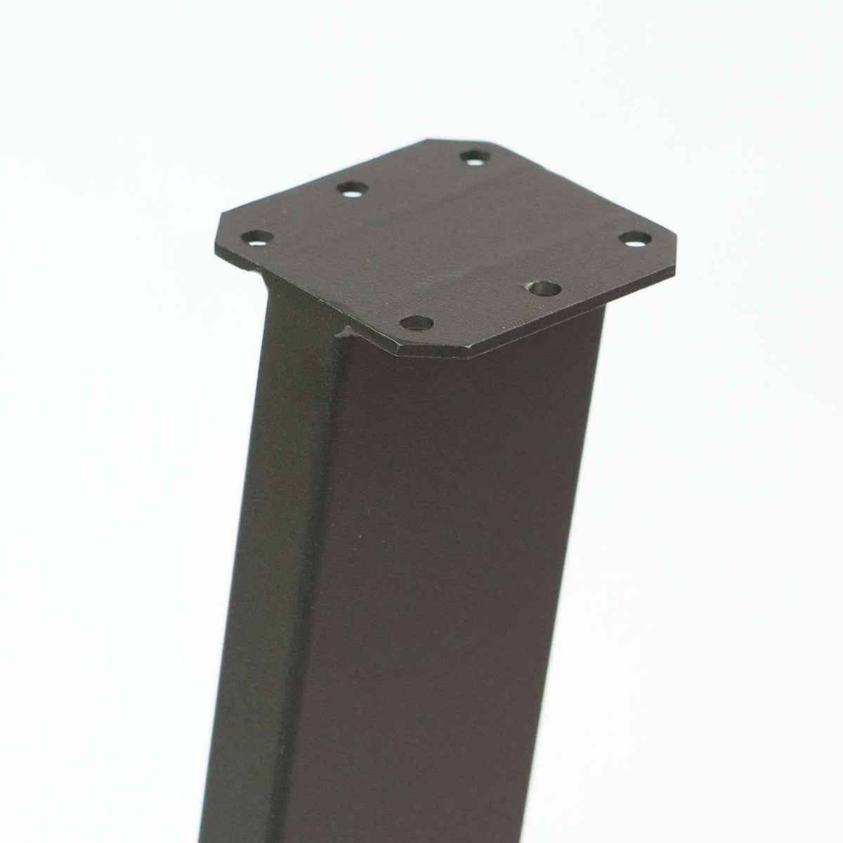 Black powder-coated leg with square top plate and mounting holes