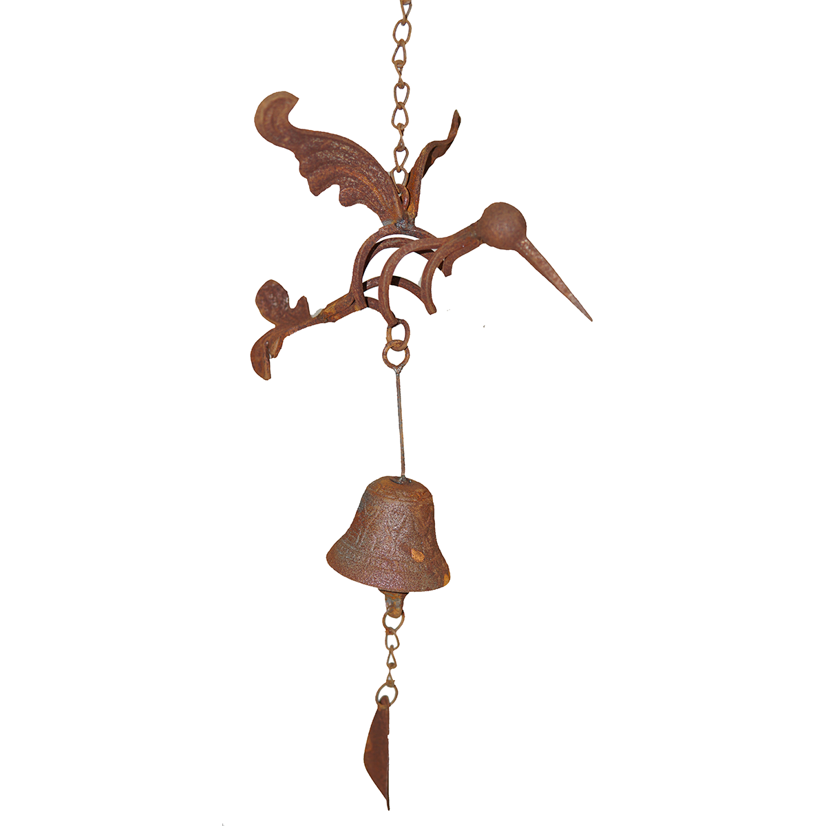 W3561Bell - Hanging hummingbird with bell - Natural Rusted