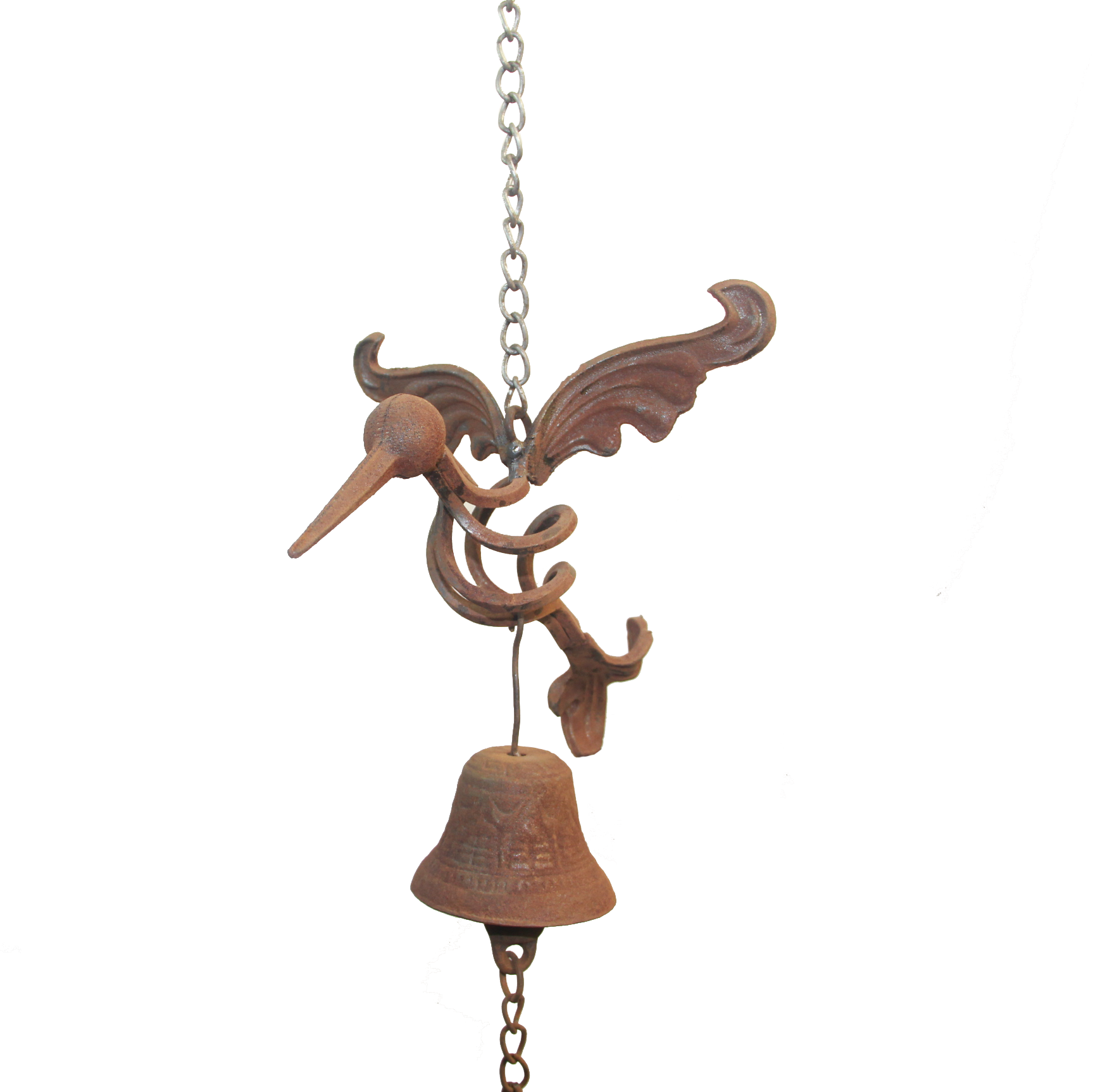 W3561Bell - Hanging hummingbird with bell - Natural Rusted