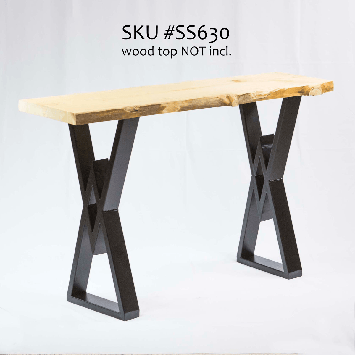 Pair of black diamond console table legs with W-cut metal frame and flat base