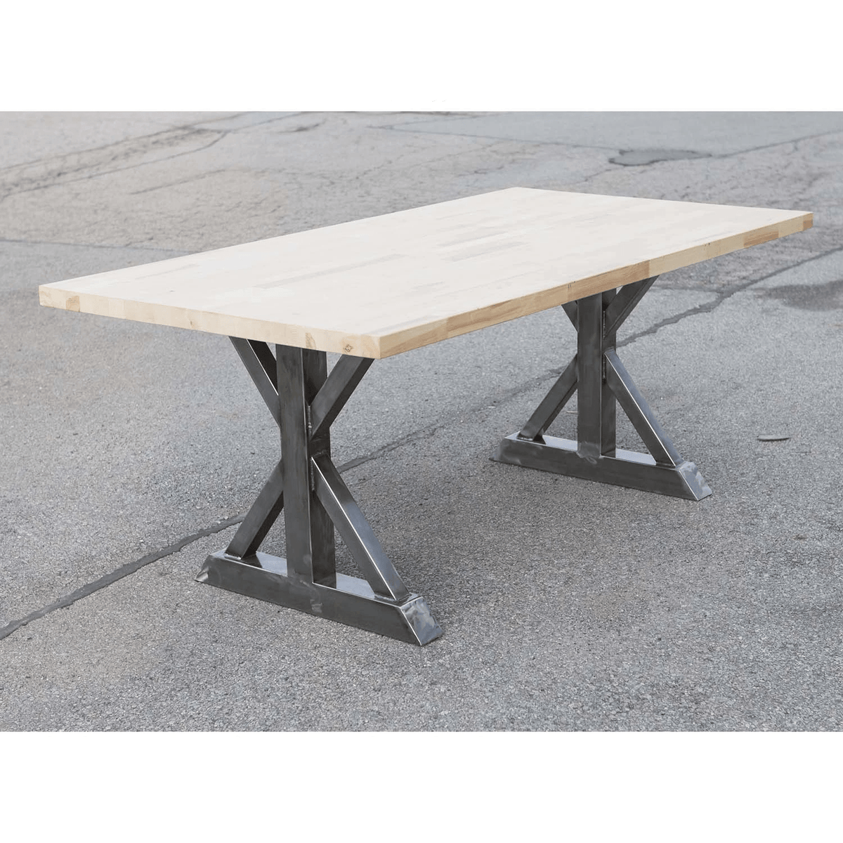 Dining table legs with X-braced steel base, dark gray finish