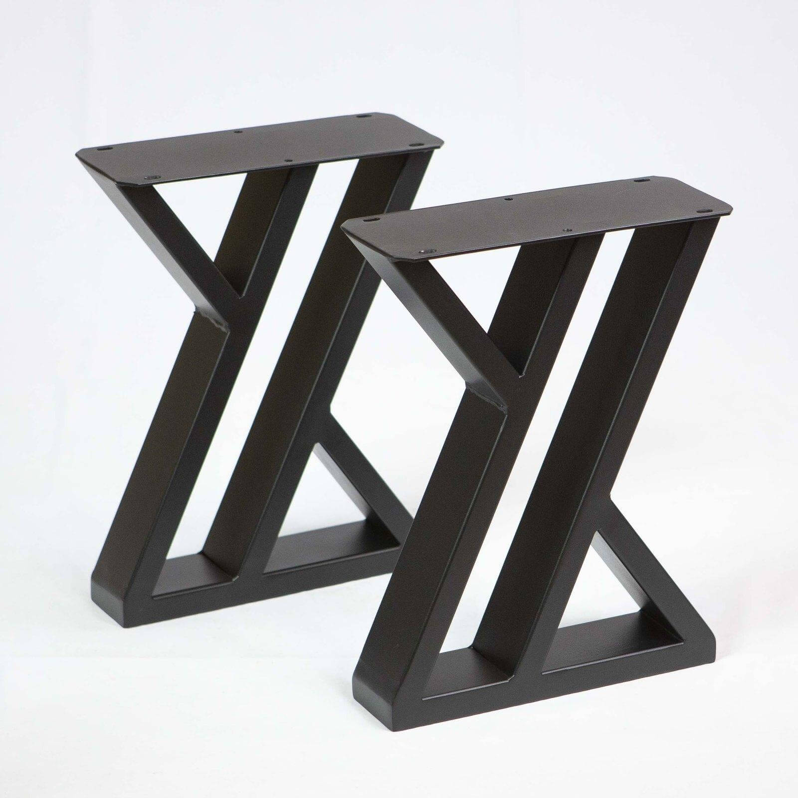 Black powder-coated double-Z bench legs, angled frame design, 1 pair