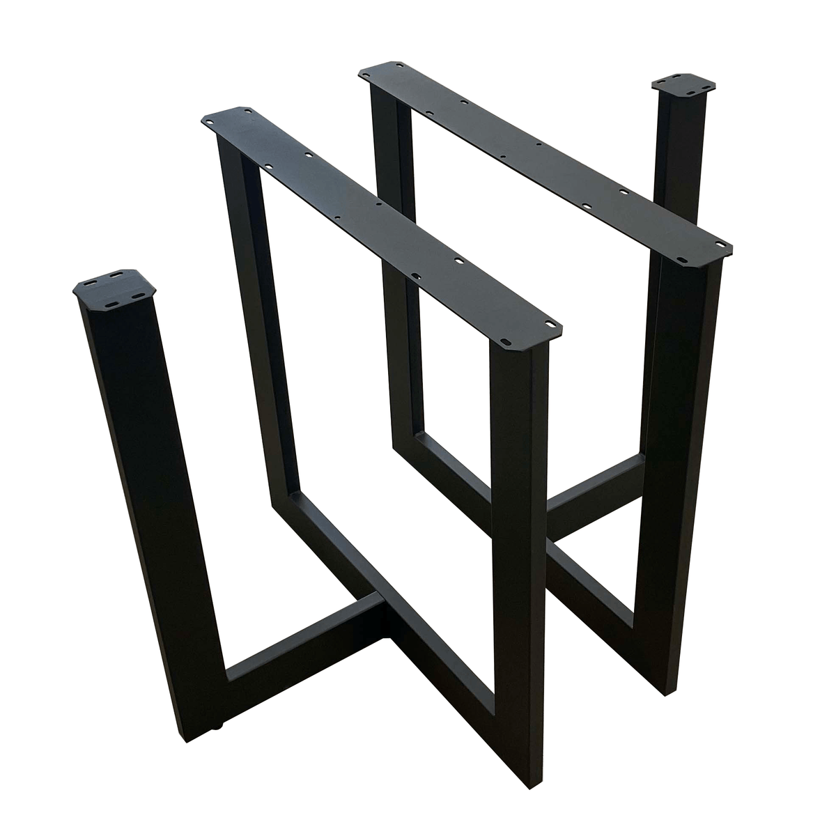 Dining table base set in dark metal, multiple U frames with bolt holes