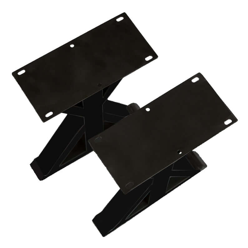 Pair of black trestle bench legs with flat top plates and base feet