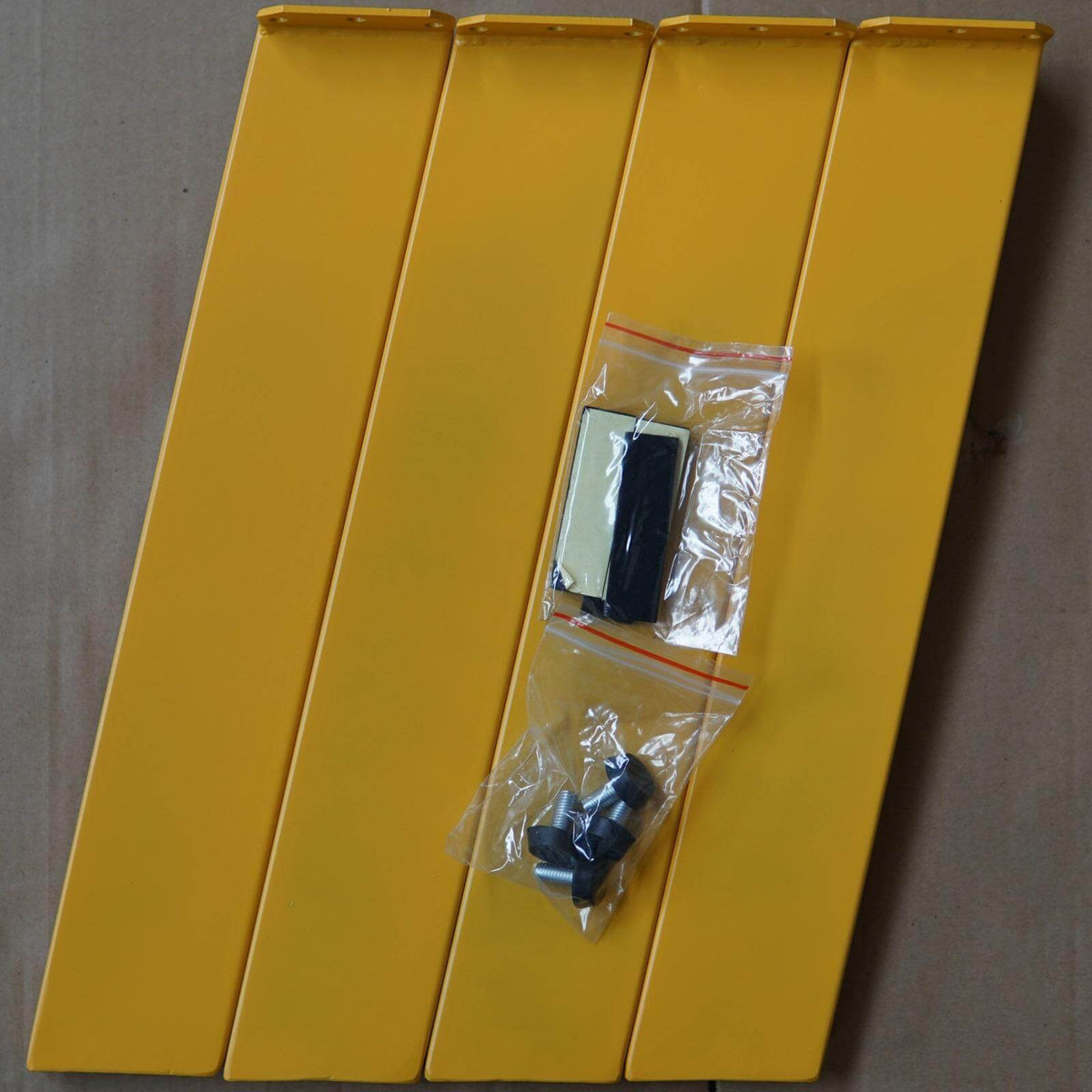 Angled coffee table legs set/4, yellow powder-coated, packaged hardware and plates