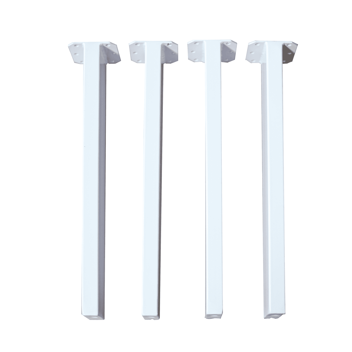 Angled coffee table legs, white powder-coated set of four with square bolt plates