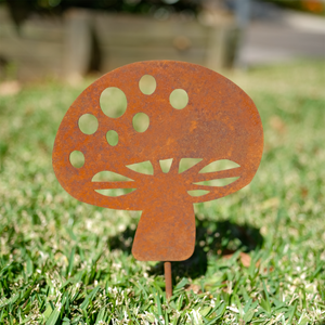 Mushroom Stakes pack - Set of 2 sizes - rusted garden stakes