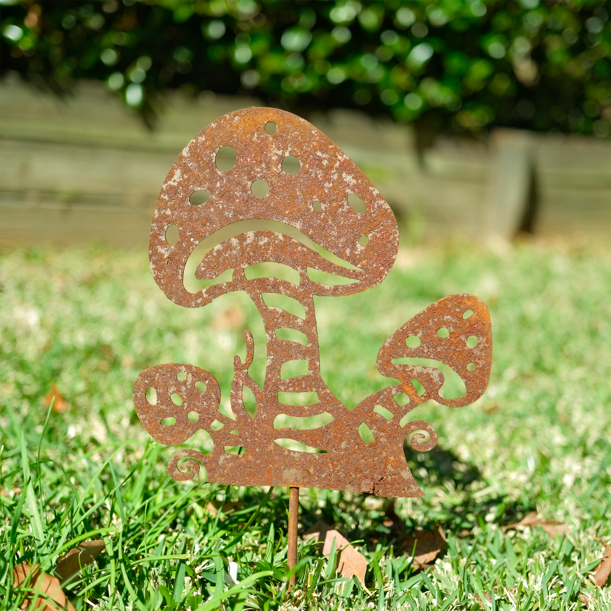 Mushroom Stakes pack - Set of 2 sizes - rusted garden stakes