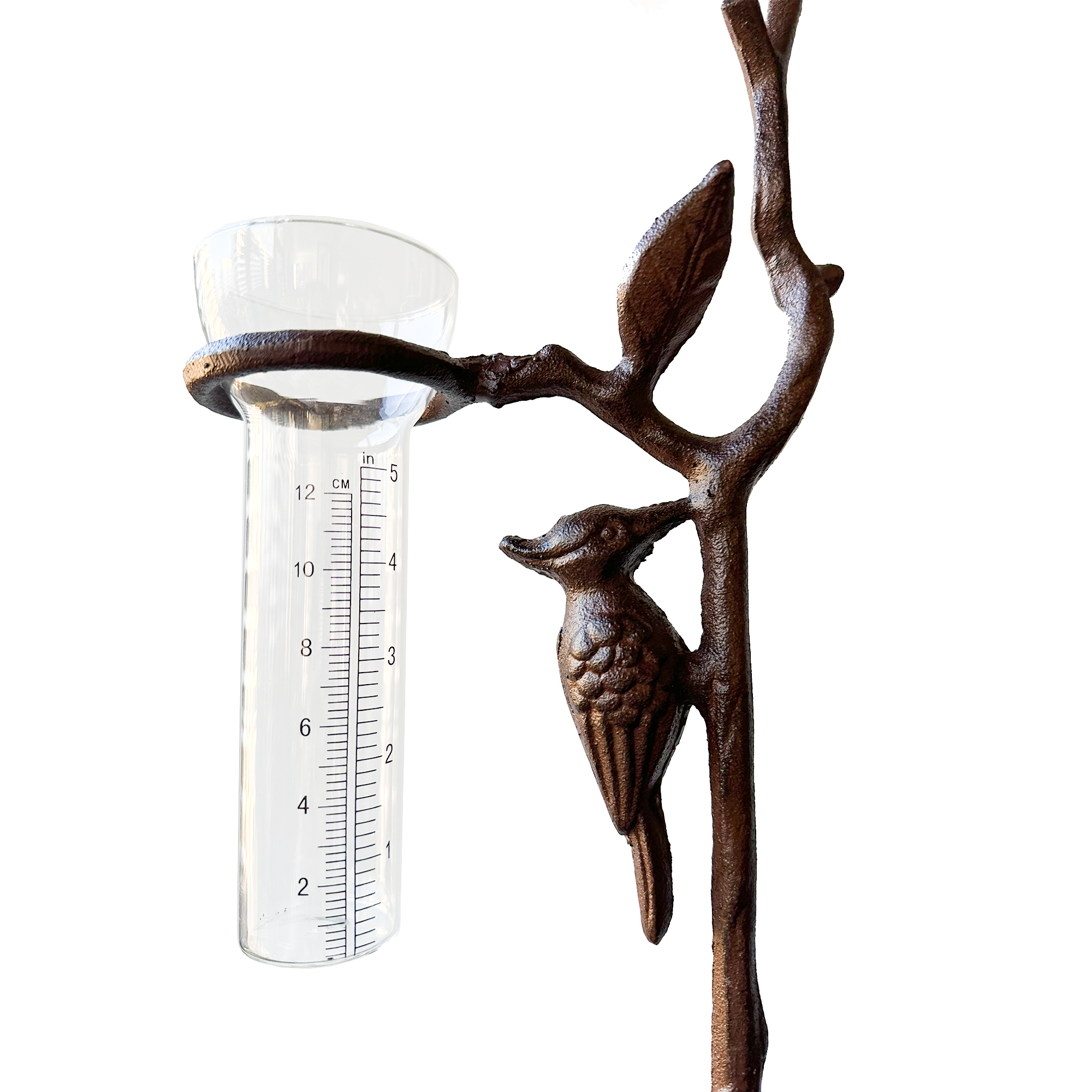 Cast Iron Rain Gauge Stake - Bird with large rain gauge