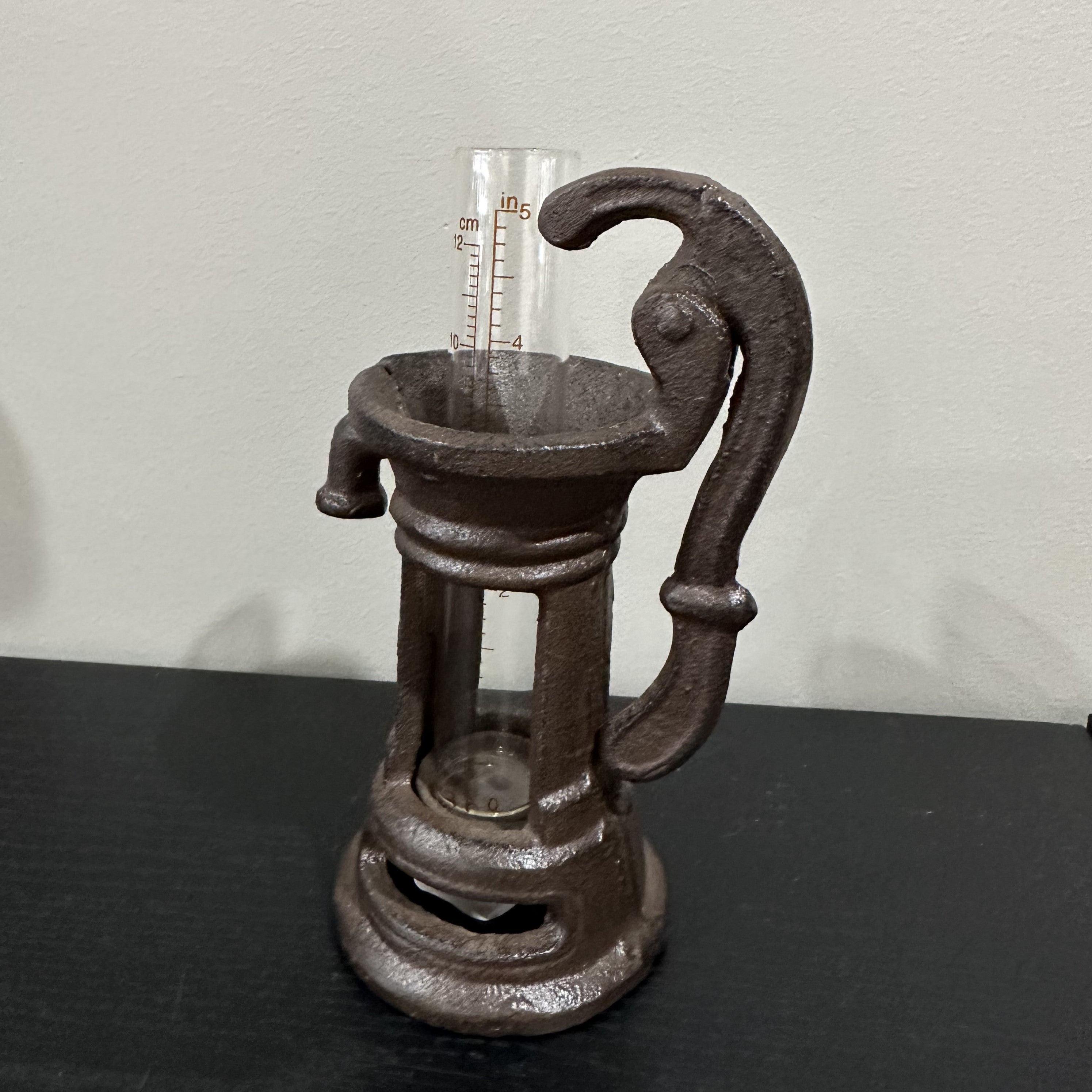 Cast Iron Rain Gauge - Antique oil lamp