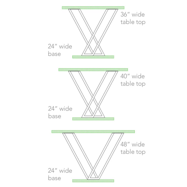 Sketch of the V-shaped console legs, showcasing the clean lines and welded joint construction.