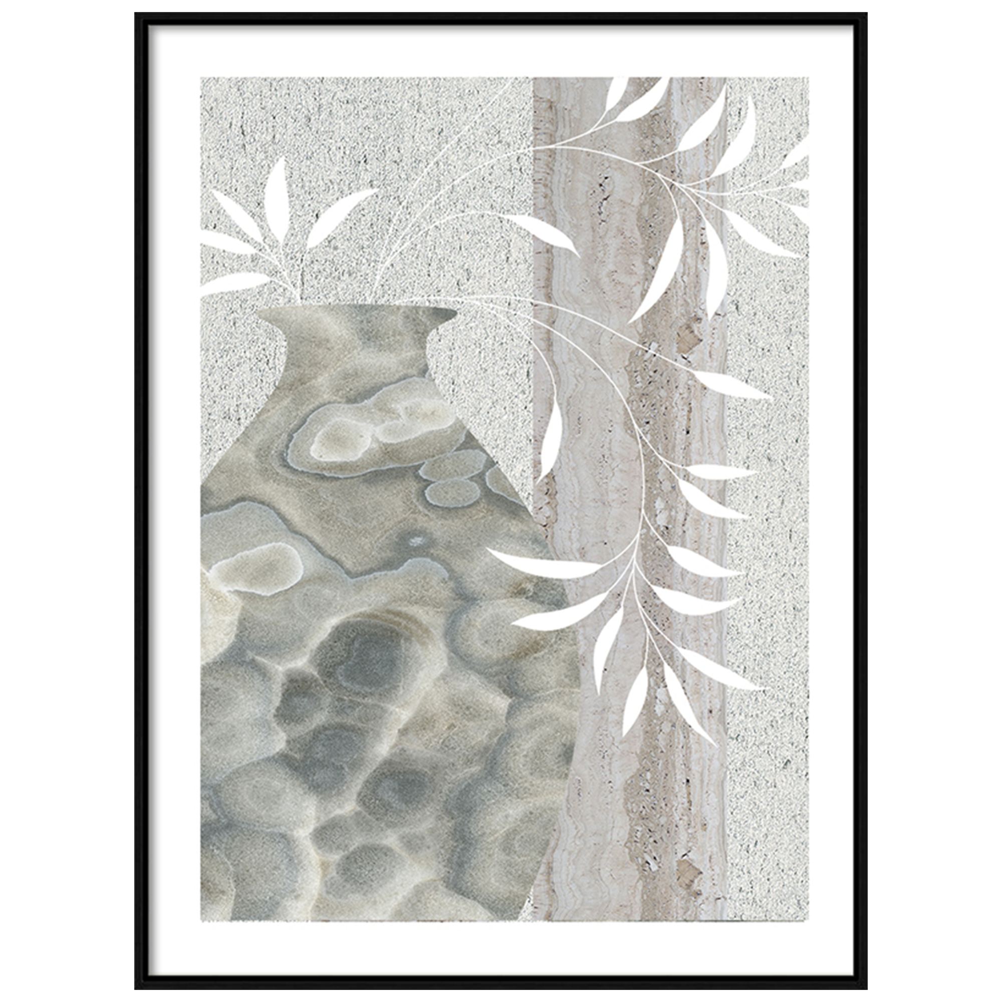 Vase and Bamboo leaves Wall art ARZE1004B - 75*100cm