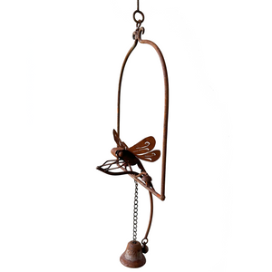 W3559B  - Hanging bell with butterfly - Natural Rusted