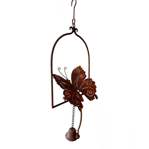 W3559A  - Hanging bell with butterfly - Natural Rusted