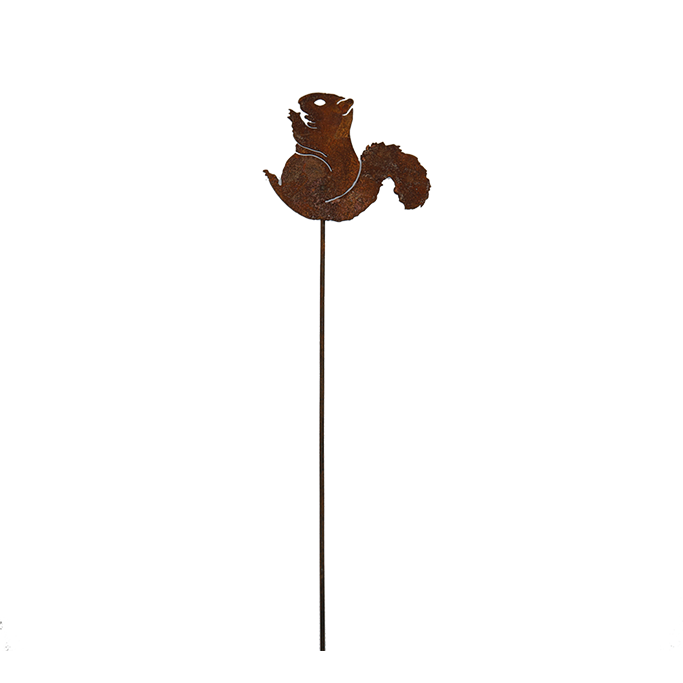 W4160 Nibbling squirrel pick - rusted garden stakes