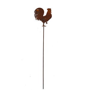 W4942 Rooster Stake - rusted garden stakes