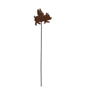 W3931 Flying pig stake - rusted garden stakes