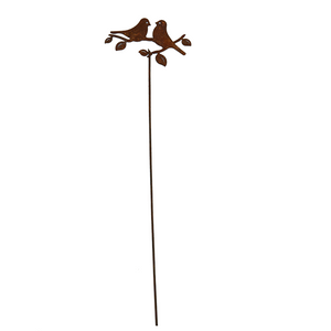 W4135 LOVE Bird on branch - rusted garden stakes