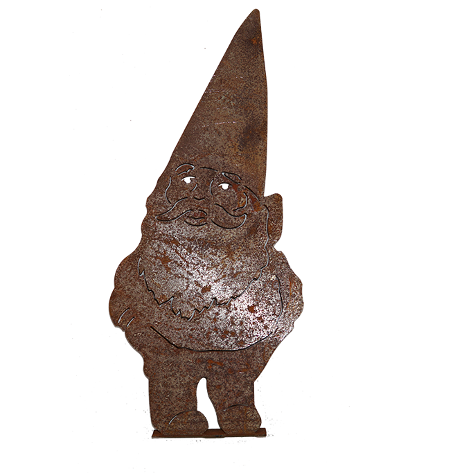 W4248 Garden Gnome With Screw in Plate - rusted metal Silhouette