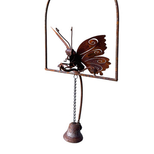 W3559A  - Hanging bell with butterfly - Natural Rusted