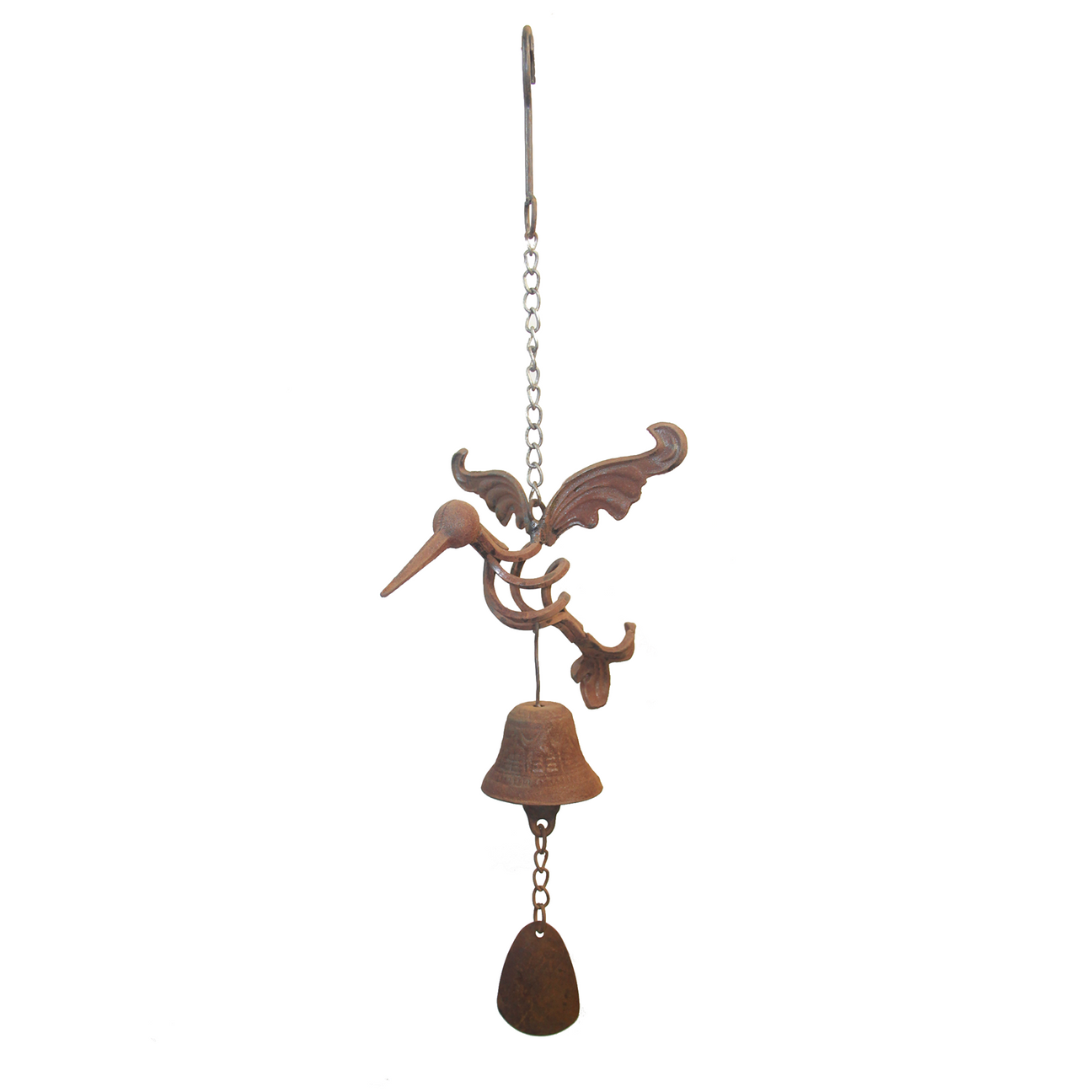 W3561Bell - Hanging hummingbird with bell - Natural Rusted