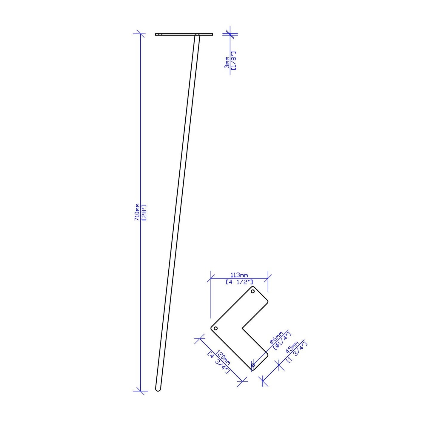 * W5031A__Classic 2-rod hairpin leg 71 cm